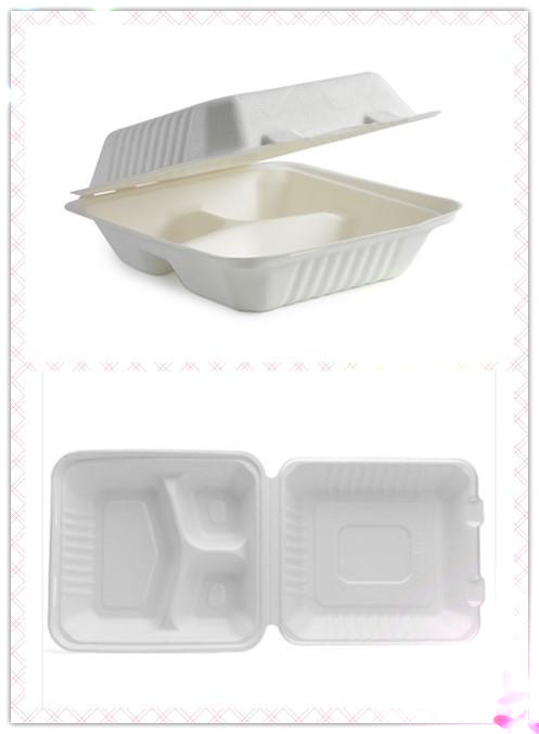 take out food container PFAS free Sugarcane Hinged Lid Containers