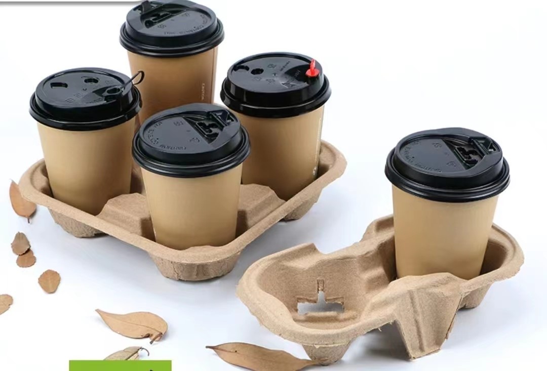 recycle biodegradable disposable paper pulp coffee cup carrier